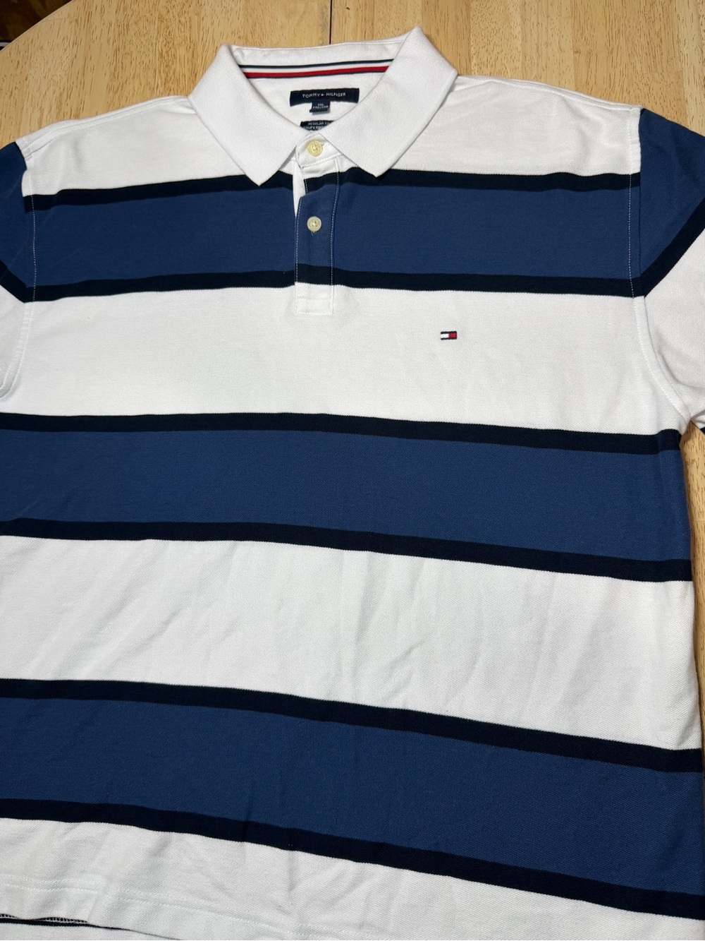 Tommy Hilfiger White Blue Striped Short Sleeve Polo Shirt Mens XXL 2XL